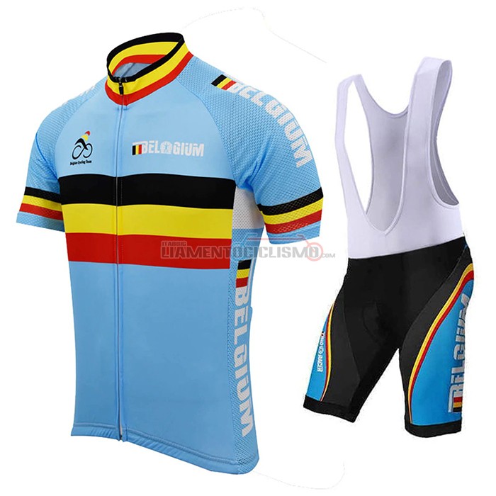 Abbigliamento Ciclismo Belgio Manica Corta 2021 Celeste